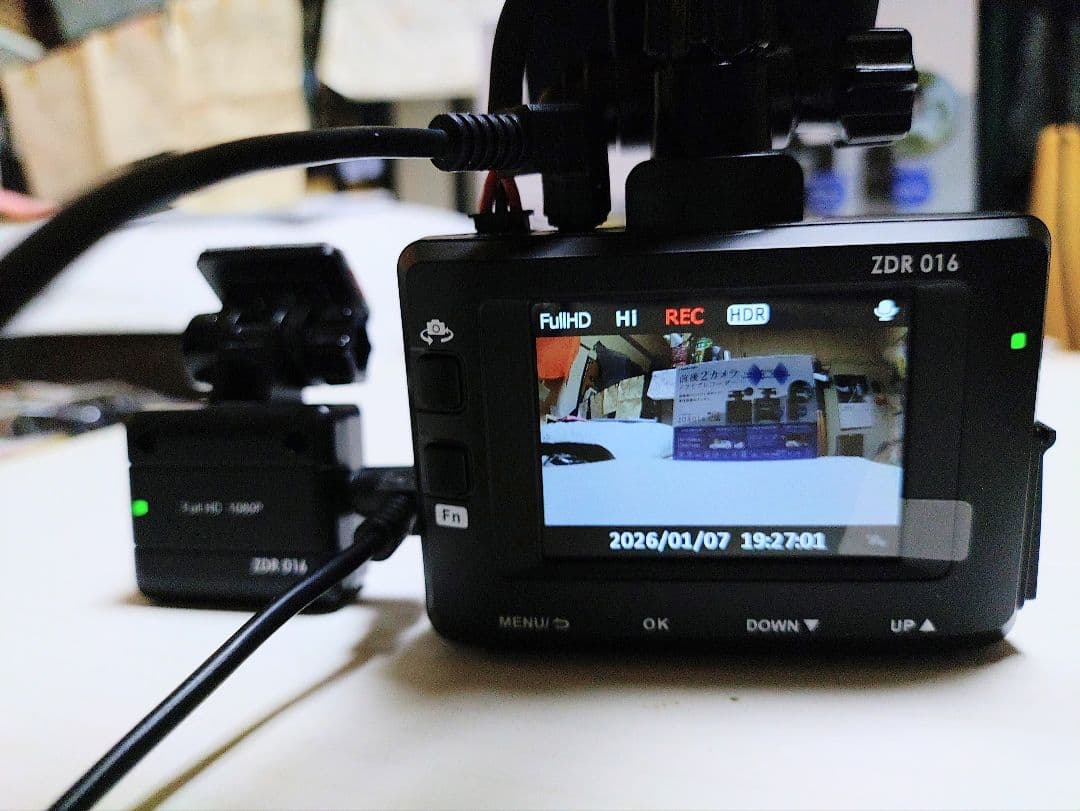 コムテックZDR-016型前後2カメラドライブレコーダー完全作動確認フルセット