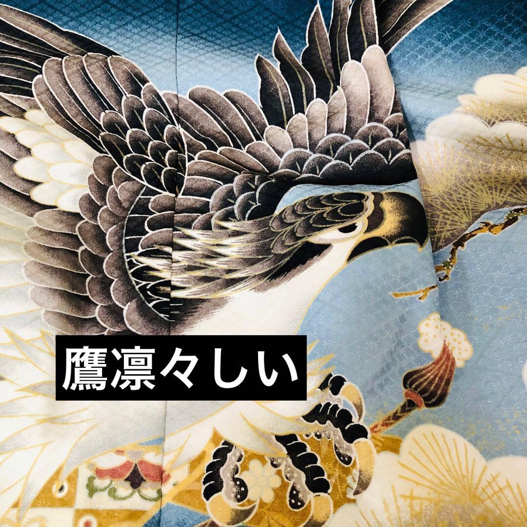 七五三五歳フルセット‼️Blue暈し⭐︎鷹凛々しい⭐︎金蘭袴煌びやか極めてる⭐︎逸品