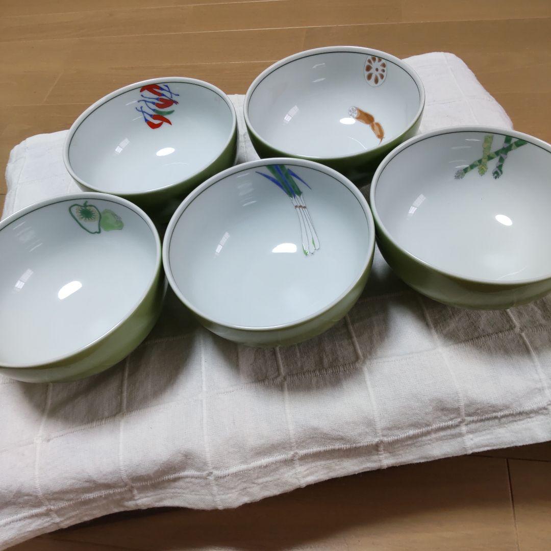 深川製磁 多様丼 鉢 野菜絵変わり５個【未使用新品】