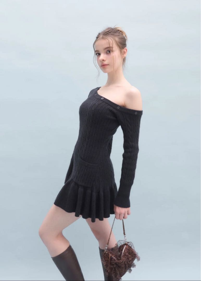 ワンピース YILON ONE SHOULDER CABLE KNIT OP