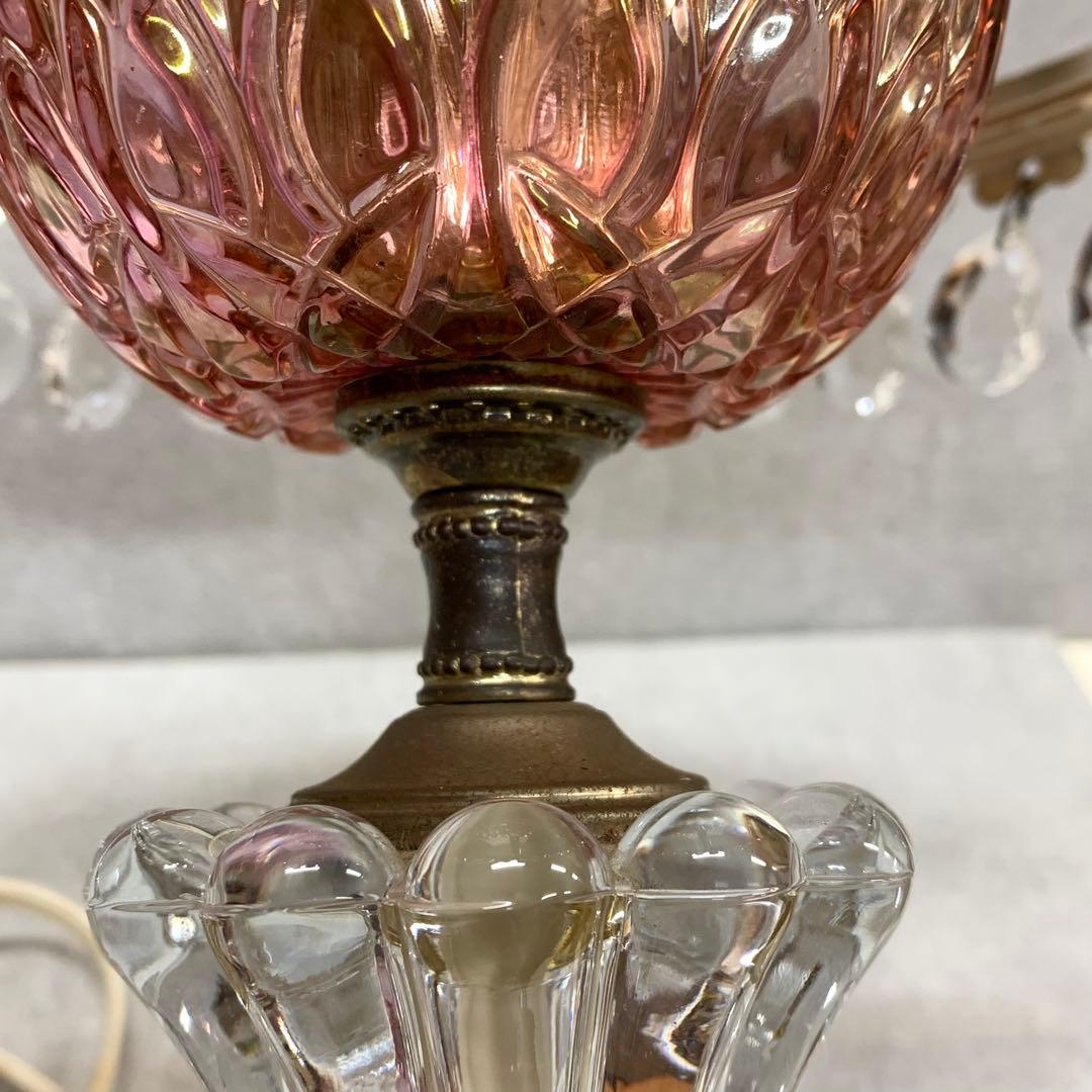 ガラスライト 全長約41cm オランダ ピンク シャンデリア レトロ 硝子