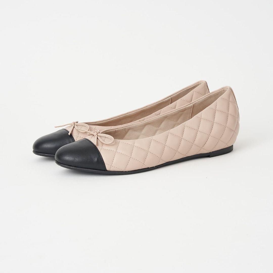 DIANA キルティングフラットシューズ ベージュ/ブラック