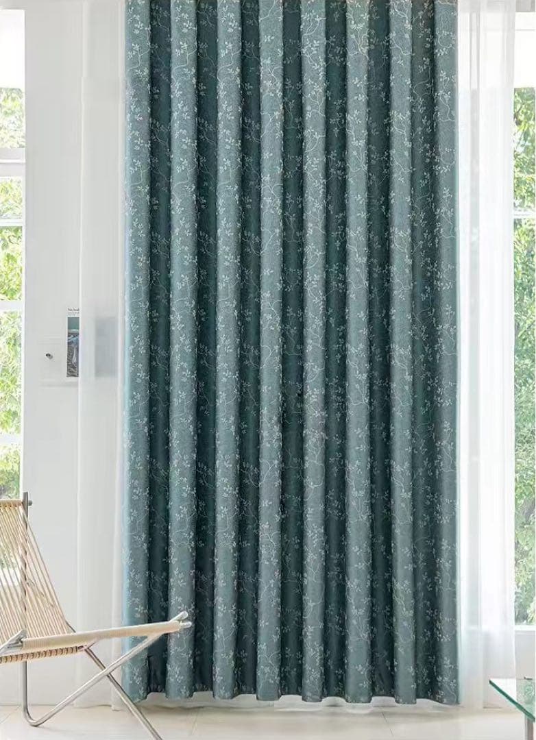 【99％遮光】藤蔓刺繍 ナノ完全遮光カーテン 2枚／100cm×178cm洗濯可