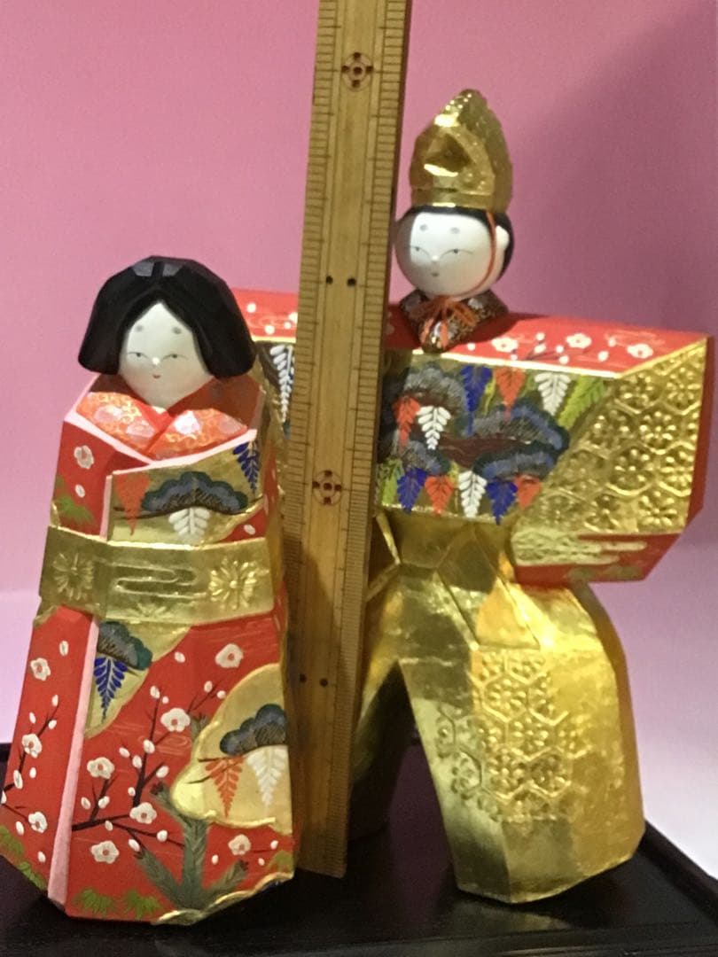 12398 奈良 一刀彫 雛人形 立雛 南部 山脇利精 金彩 木彫 美品