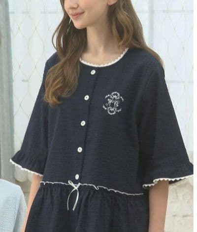 【新品】ナルエー　綿１００％サッカー　刺しゅうアクセント パジャマM〜L