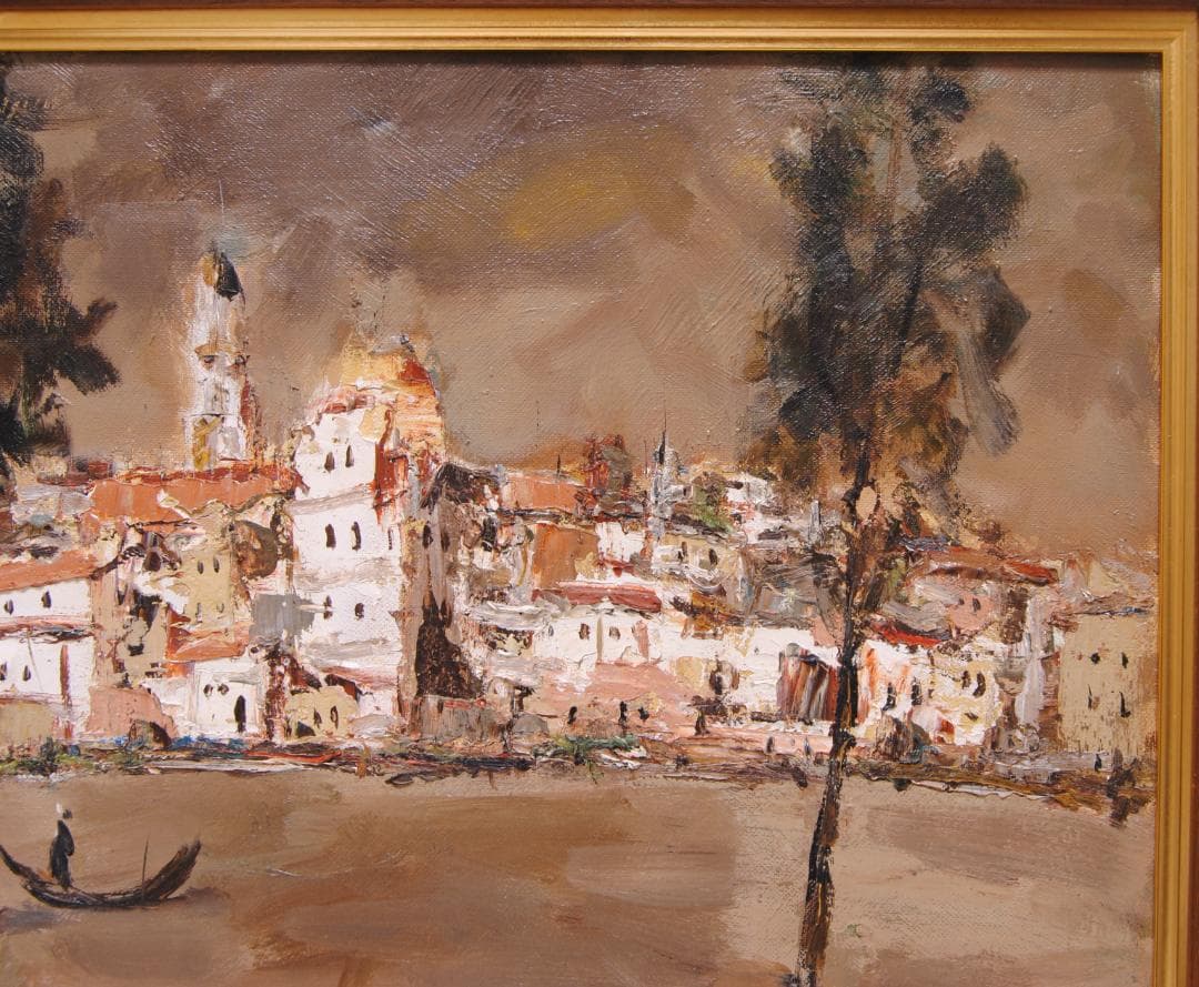 友成晴雄 Ｆ8 肉筆 風景画 「 水路 」 油絵 油彩画