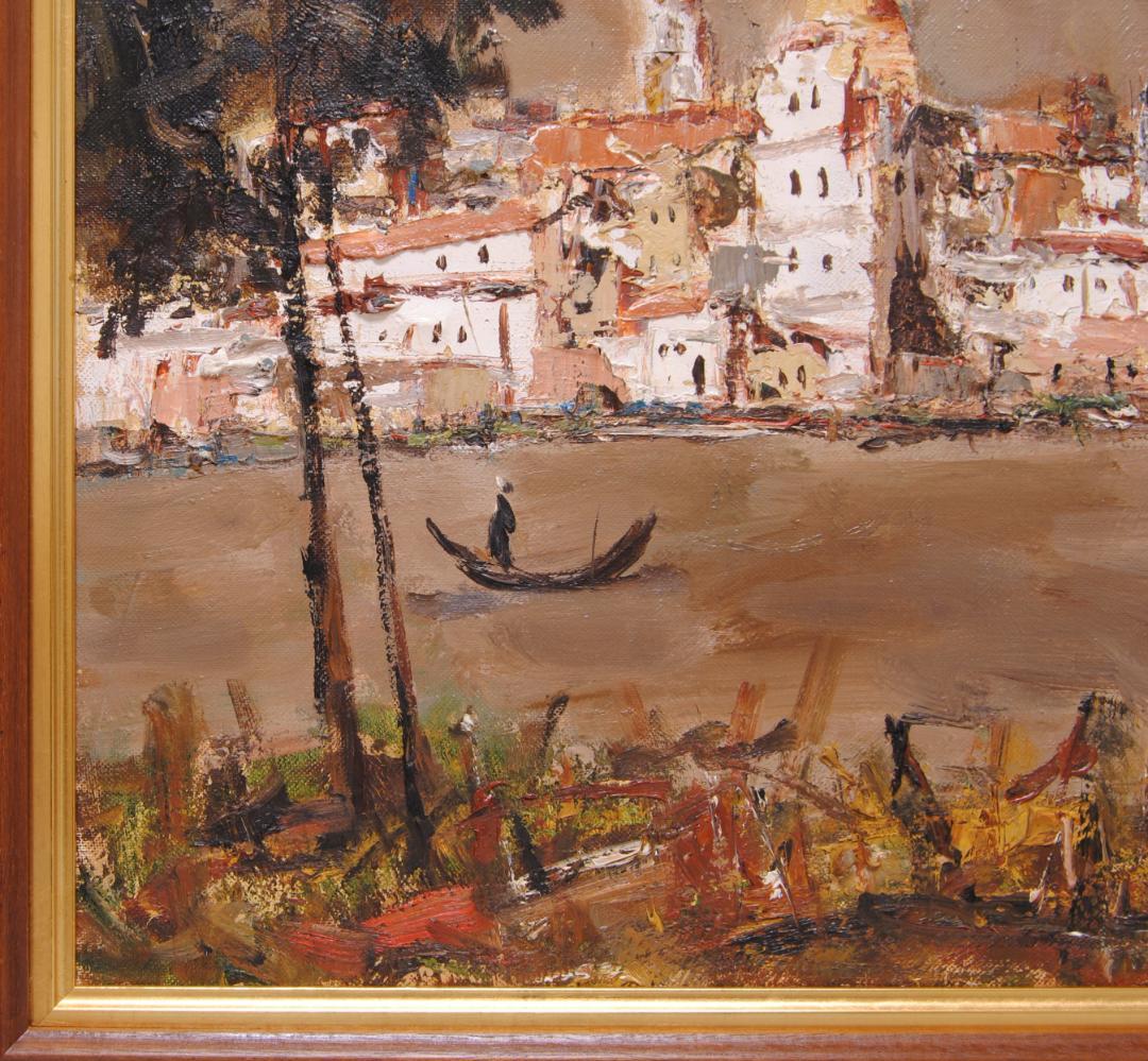 友成晴雄 Ｆ8 肉筆 風景画 「 水路 」 油絵 油彩画