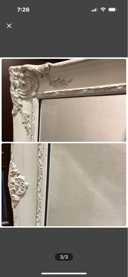 【180cm×90cm】姿見、全身鏡、立て掛け、白、ロココ、アイテム番号S-1