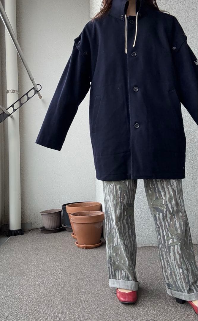 80s-90s ユーロvintage ウールコート キルティングライナー付