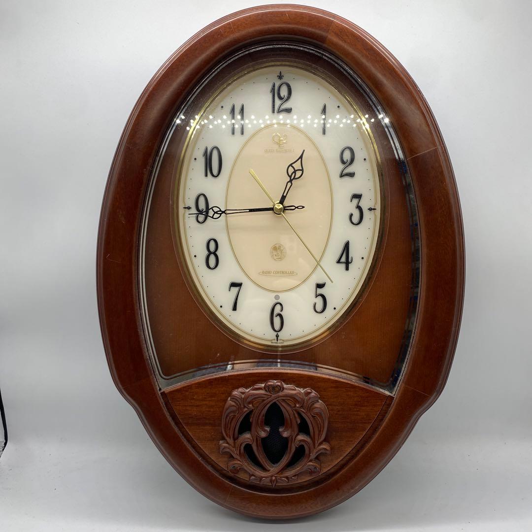 美品 クィーンエリザベス2 QE2 電波時計 メロディ クォーツ 掛時計