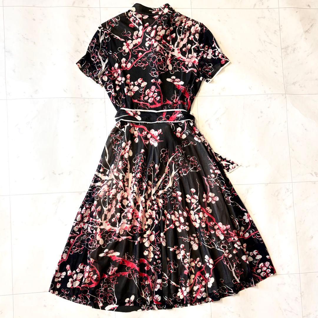 美品 ヴィヴィアンタム マオカラー 梅花柄 パワーネット チャイナドレス 香港製
