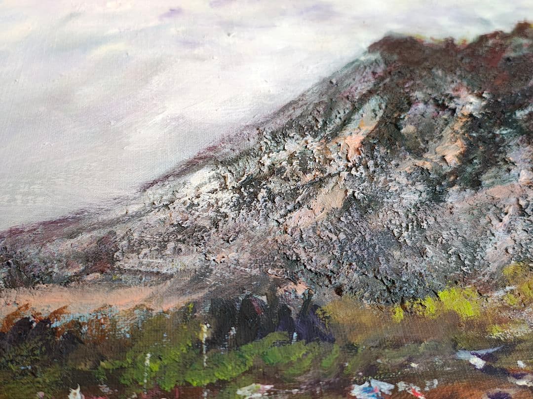 F10 油彩画 阿蘇「2001年 根子岳紅葉」額装 風景画