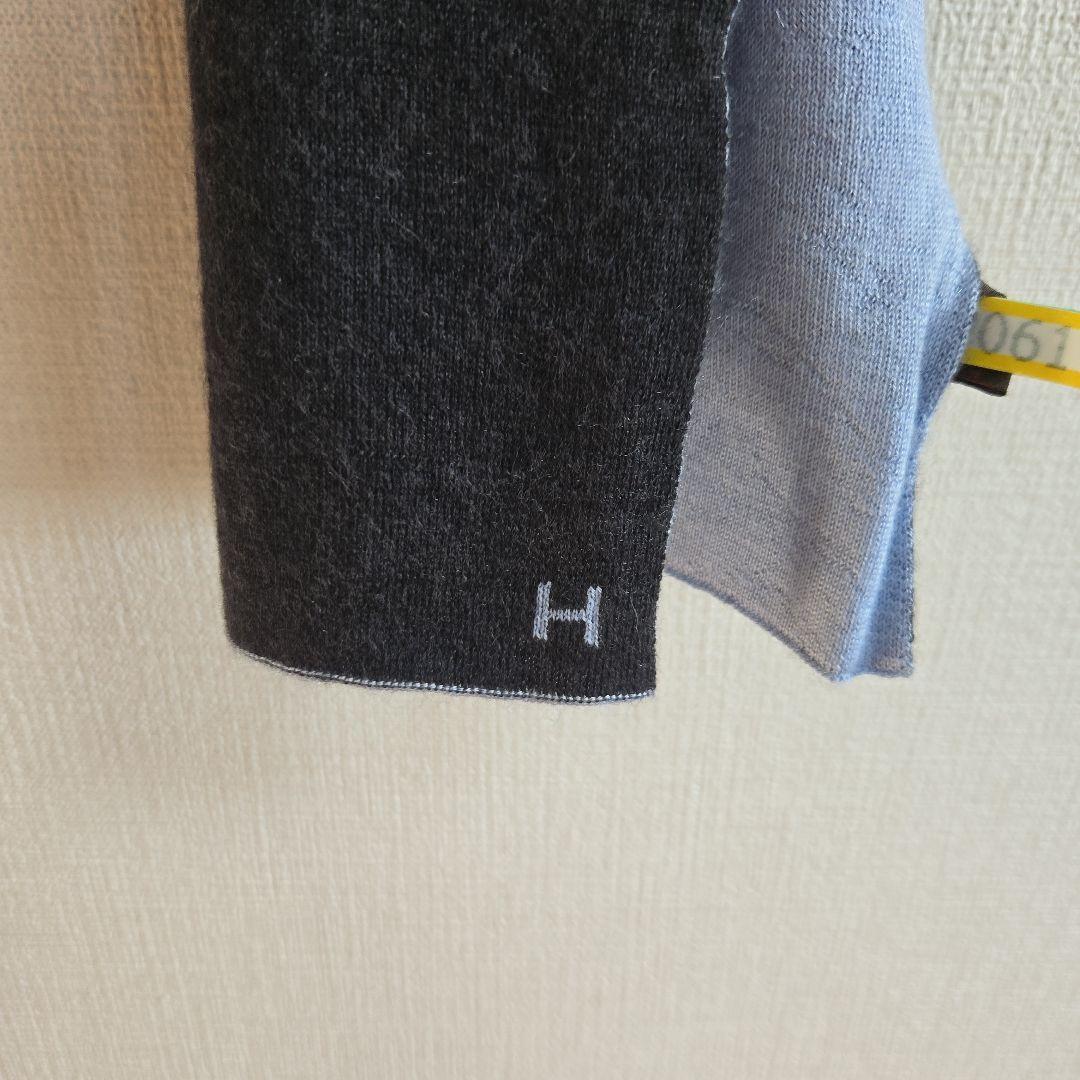 HERMES リバーシブルマフラー 黒/青 男女兼用カシミアシルククリーニング済