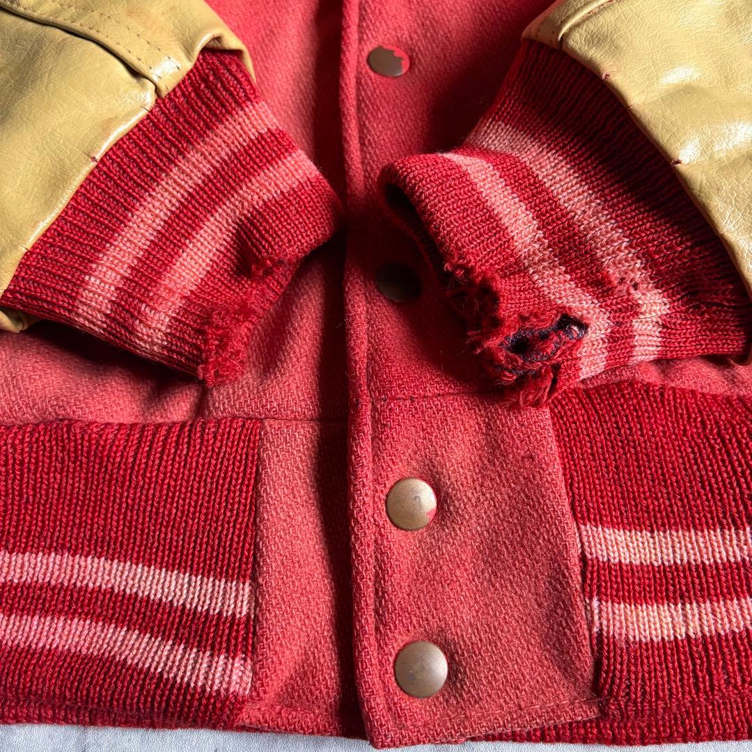 【60s vintage】レザースタジャン　鬼フェード　本革　レーヨン　古着