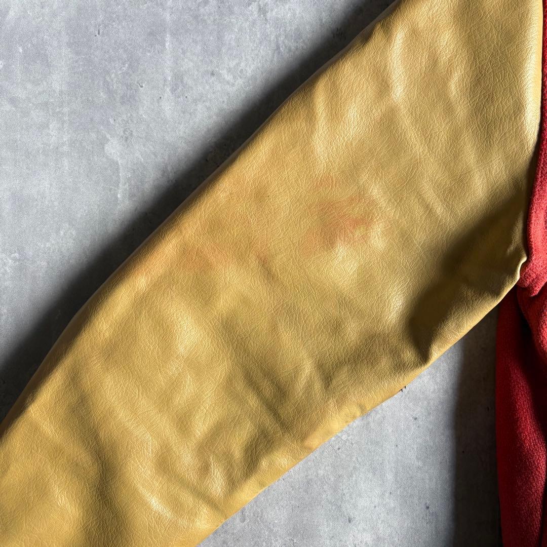 【60s vintage】レザースタジャン　鬼フェード　本革　レーヨン　古着