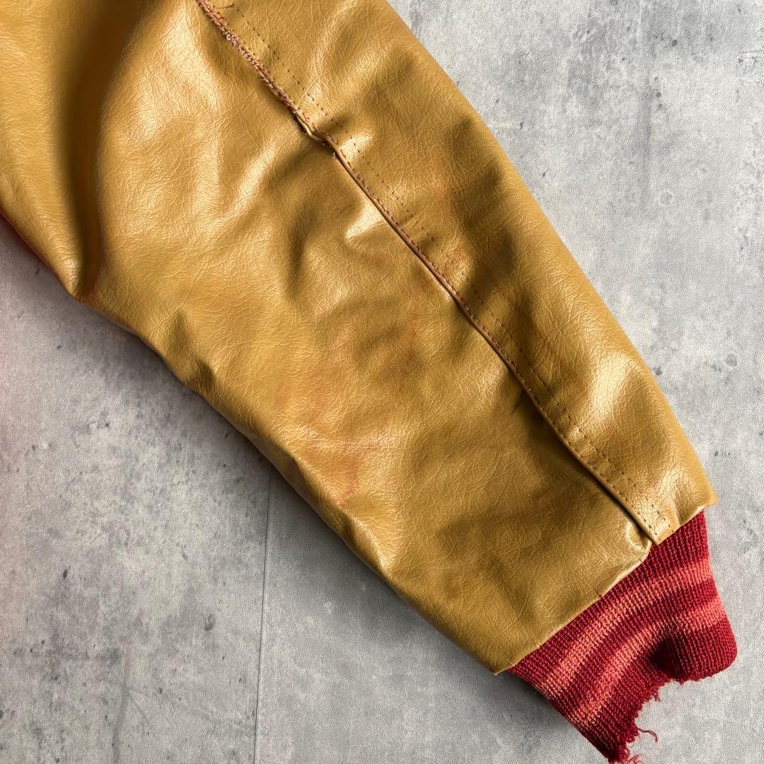 【60s vintage】レザースタジャン　鬼フェード　本革　レーヨン　古着