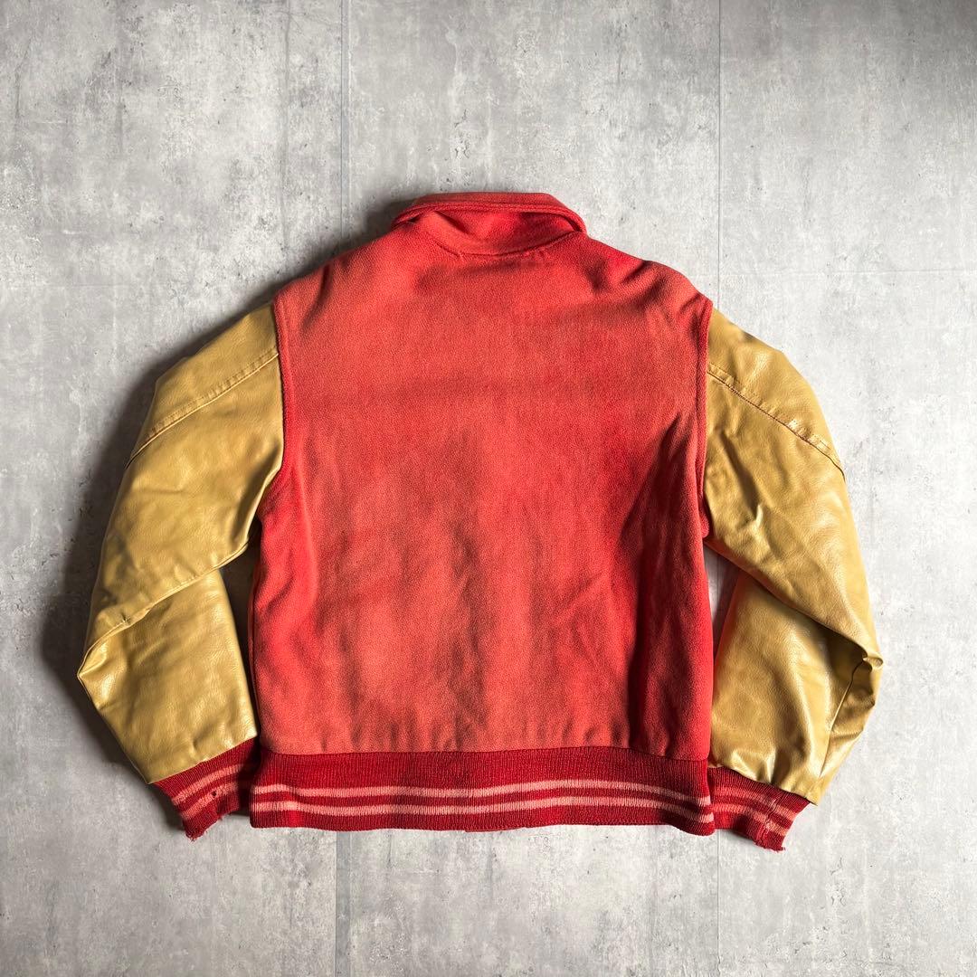 【60s vintage】レザースタジャン　鬼フェード　本革　レーヨン　古着