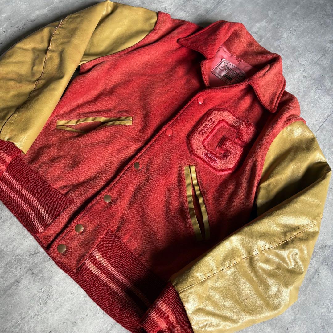 【60s vintage】レザースタジャン　鬼フェード　本革　レーヨン　古着