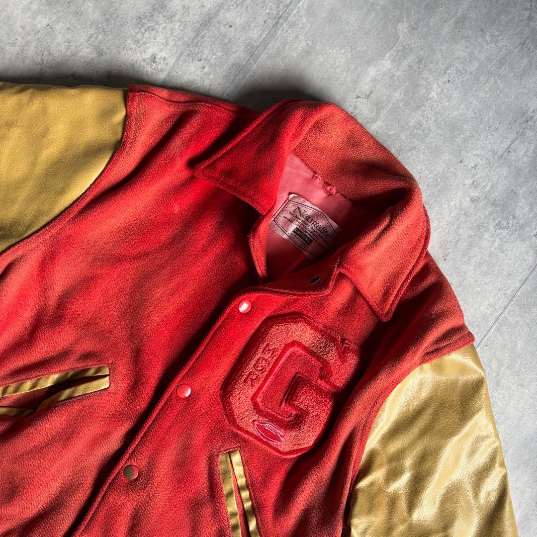 【60s vintage】レザースタジャン　鬼フェード　本革　レーヨン　古着