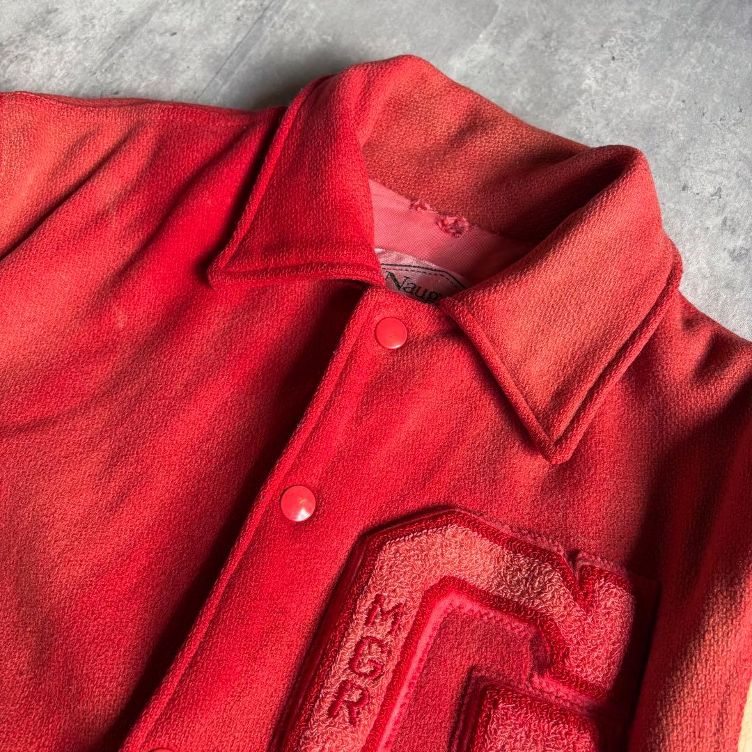 【60s vintage】レザースタジャン　鬼フェード　本革　レーヨン　古着