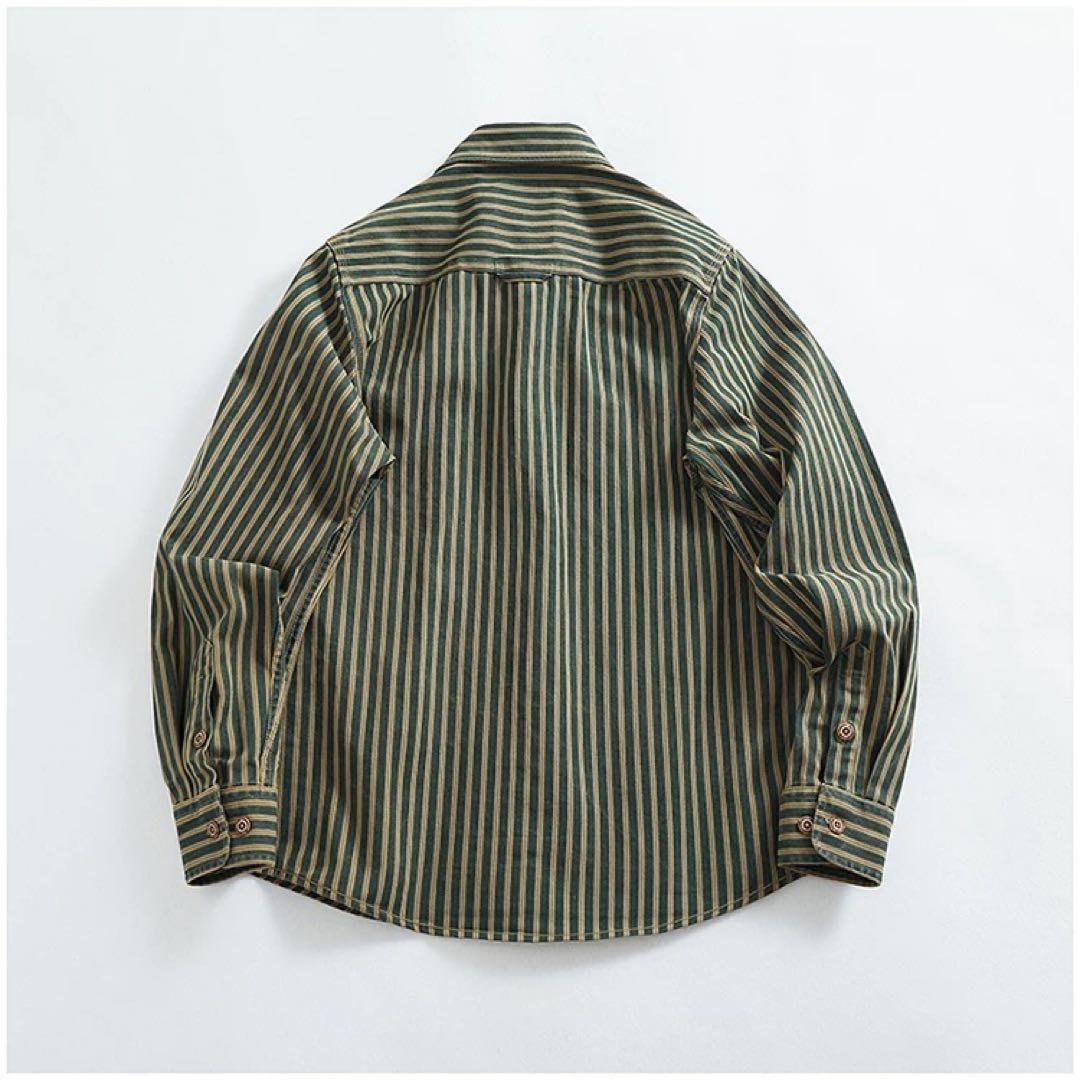ユーズド加工 レトロストライプ柄ヘビーウェイトオーバーシャツ - メルカリ