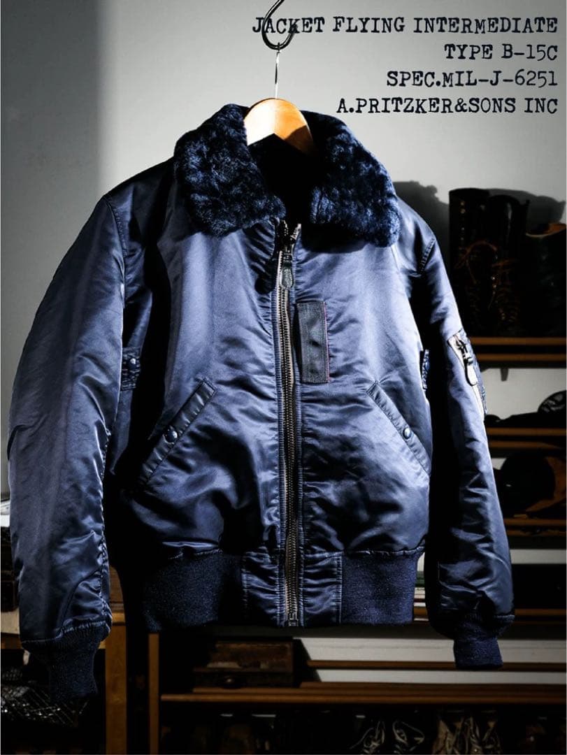 Sサイズ50s復刻ネイビー フライトジャケット TYPE B-15C青い