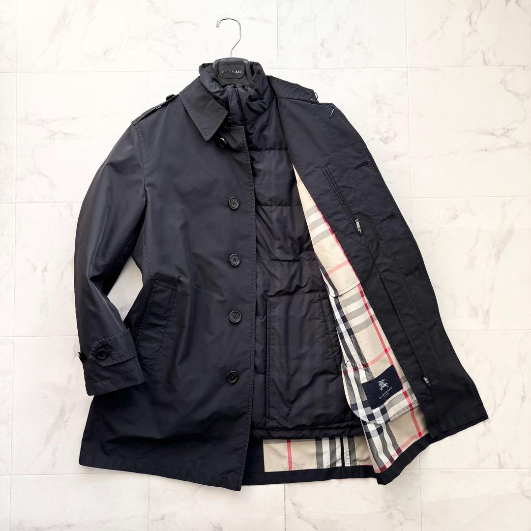 バーバリー 4way ステンカラーコート ダウン ライナー ノバチェック 黒 M