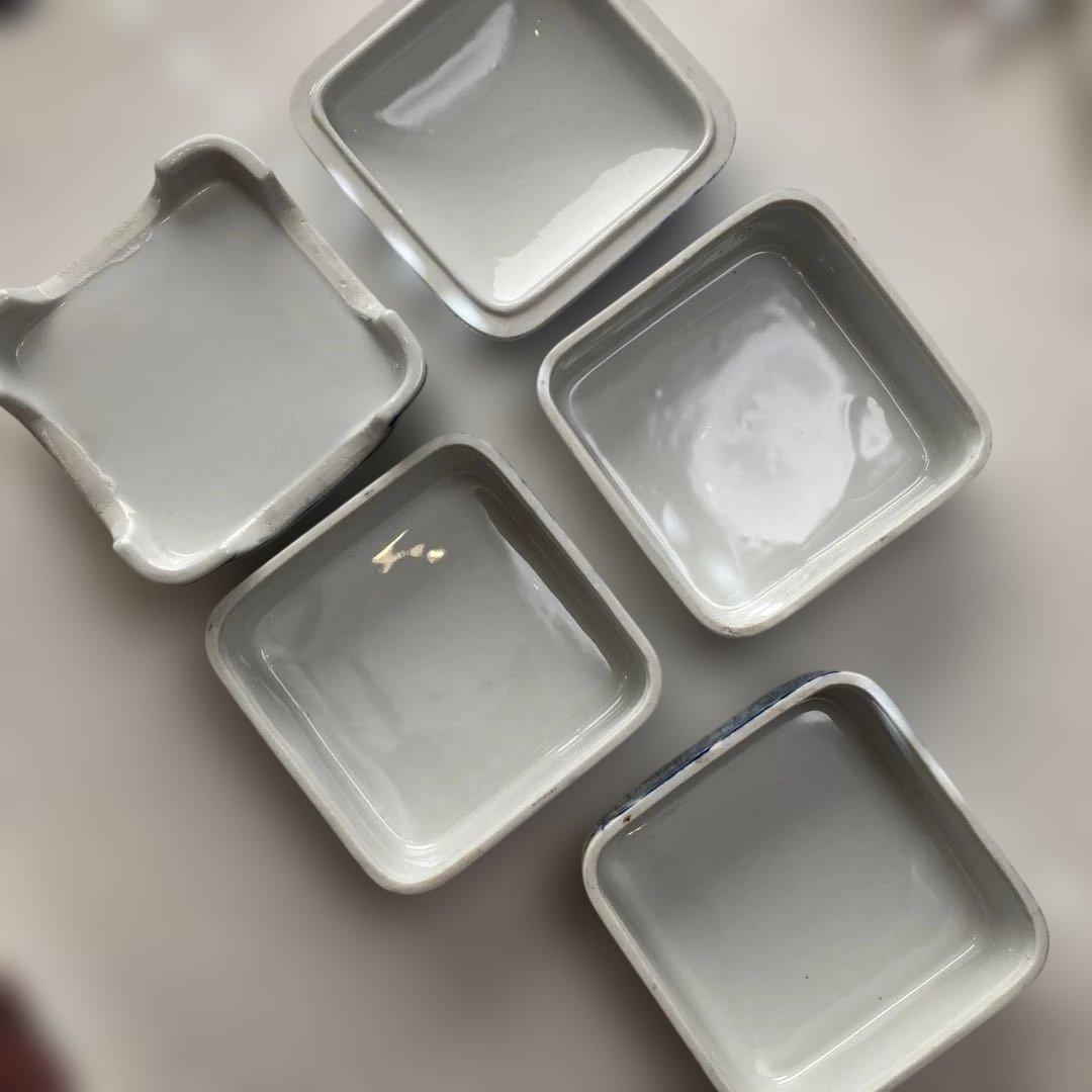 手描 染付 陶器重箱 松竹梅 鶴 四段重 骨董 レトロ 瀬戸焼 庄平窯 山田