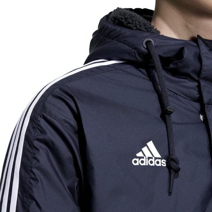 M アディダス スリーストライプス ロング ボア コート JG8513 紺