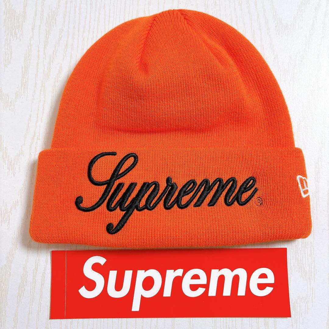 Supreme NEW ERA ニット帽　ビーニー　スクリプトロゴ　オレンジ　橙
