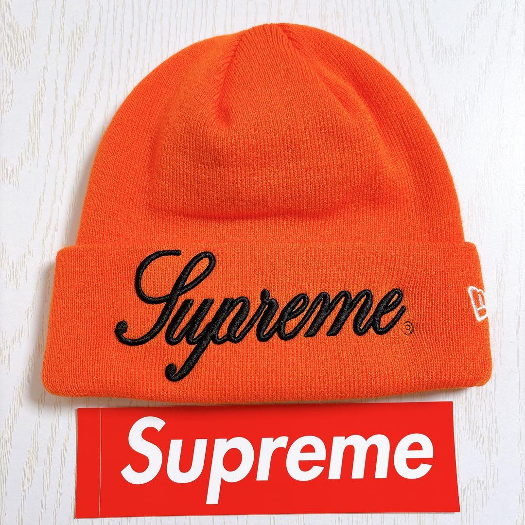 Supreme NEW ERA ニット帽　ビーニー　スクリプトロゴ　オレンジ　橙
