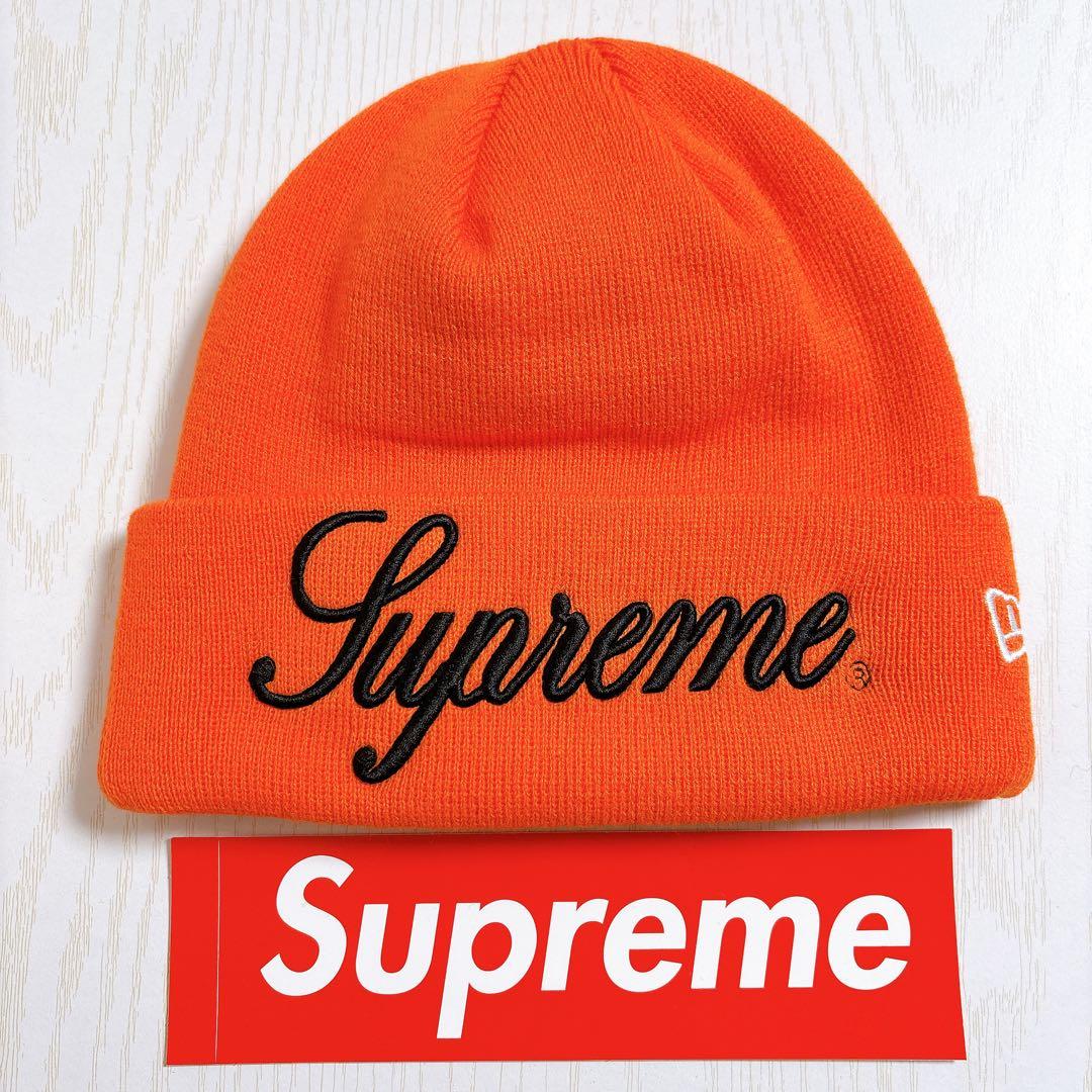 Supreme NEW ERA ニット帽　ビーニー　スクリプトロゴ　オレンジ　橙