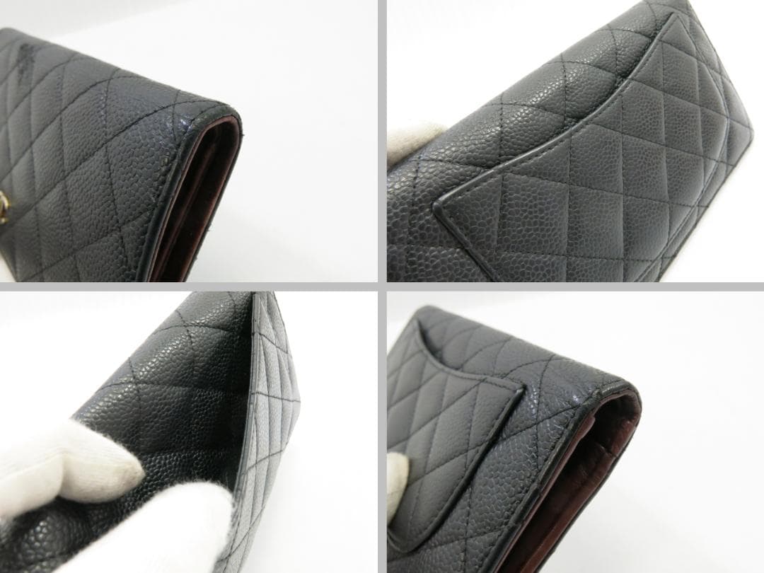 シャネル　キャビアスキン　長財布　　黒　（ファスナープルなし）　18710603