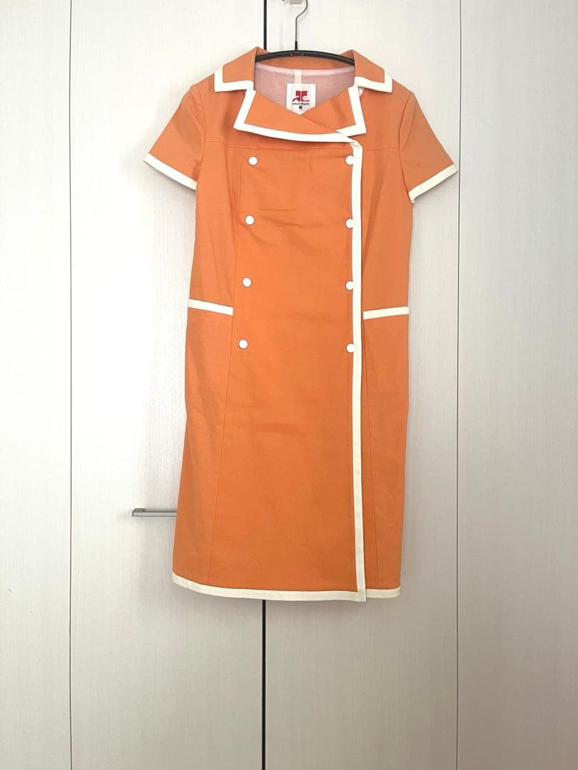 クレージュ21 レトロなオレンジ ダブルブレスト ミニワンピース 半袖サイズ40