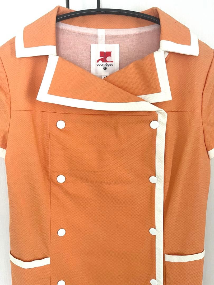 クレージュ21 レトロなオレンジ ダブルブレスト ミニワンピース 半袖サイズ40