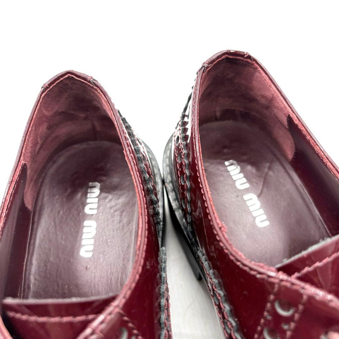 miumiu 厚底 オックスフォード 【36】 ボルドー ウィングチップ レザー