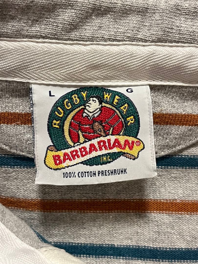 カナダ製 バーバリアン スタンドカラー ボーダー シャツ 古着 L