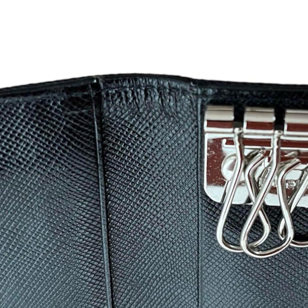 美品 PRADA ロゴプレート キーケース 6連 ナイロン ブラック M223