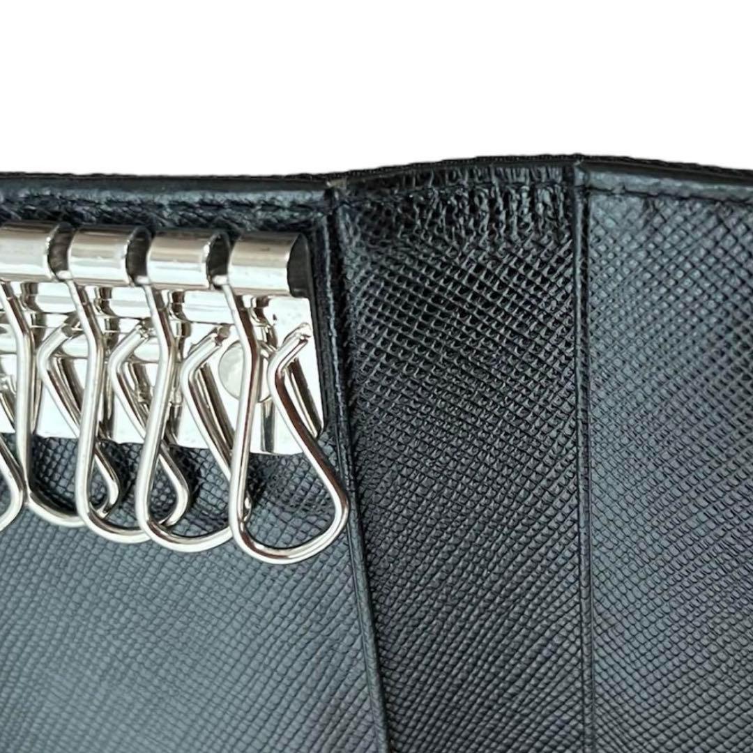 美品 PRADA ロゴプレート キーケース 6連 ナイロン ブラック M223