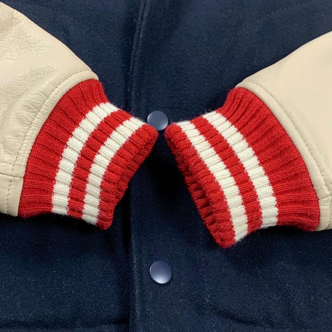 極美品 ビームス スタジャン 袖レザー 牛革 ファラオ ドンキー 紺 ネイビー