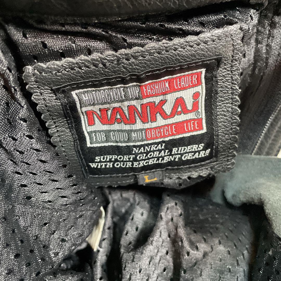 ナンカイ　ライディングパンツ　レザー　膝パッド　ブラック　本革　L