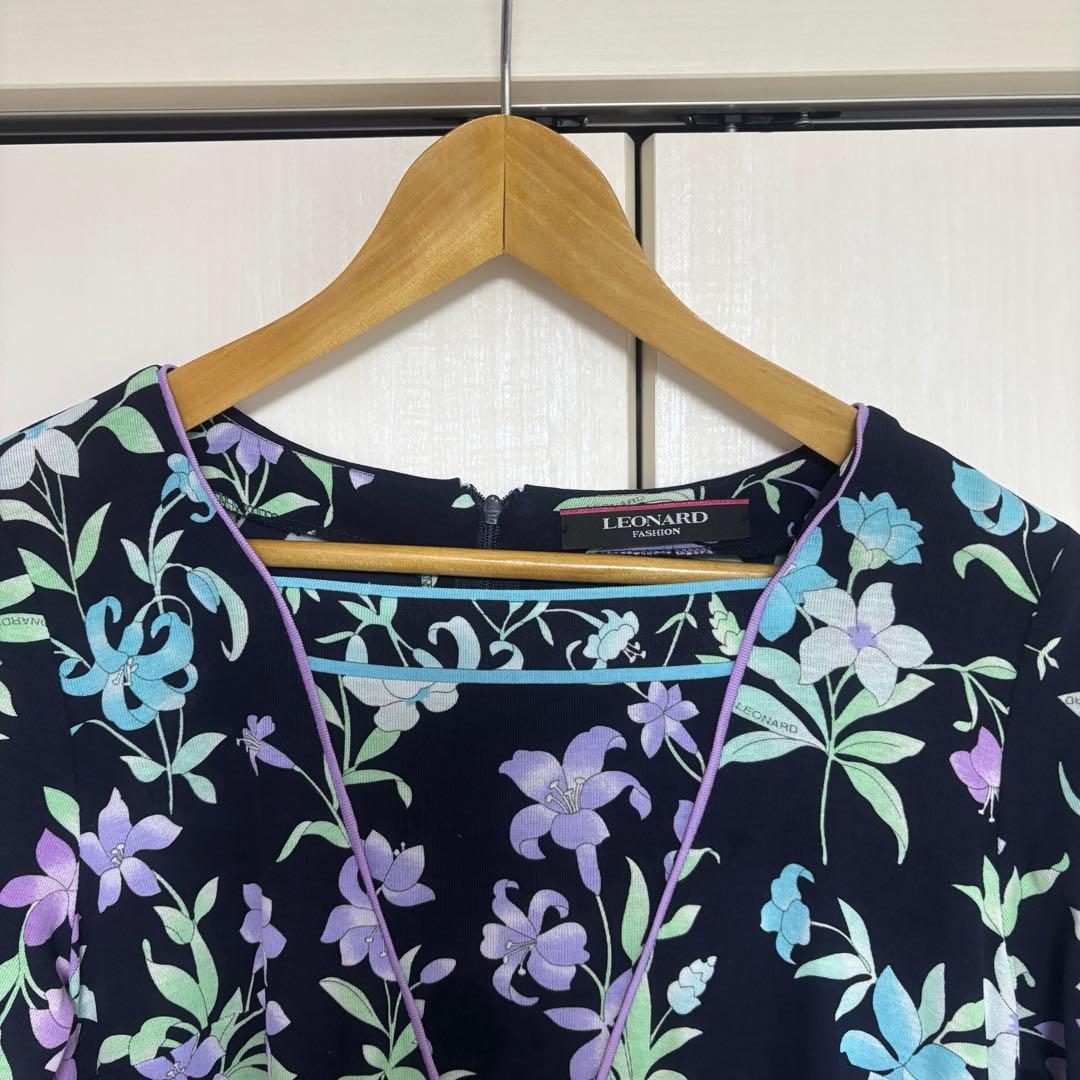 LEONARD 花柄 七分袖ワンピース　レオナール