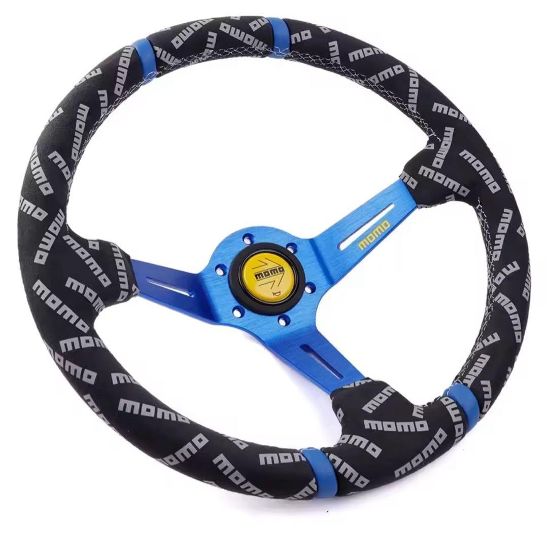 momo スエードステアリング 本体 3スポーク 青