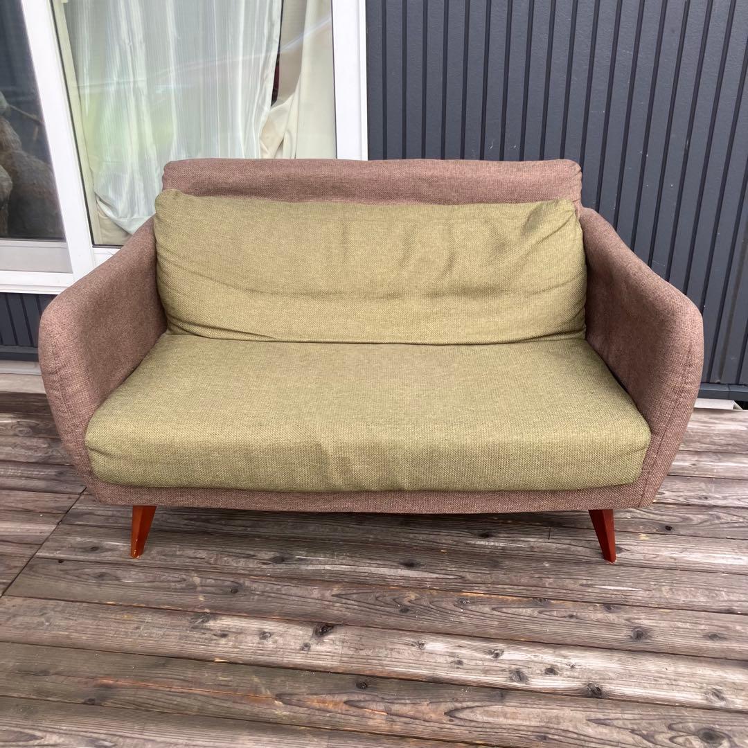 北欧レトロ 東谷 二人掛けソファー アームチェア モスグリーン ファブリック