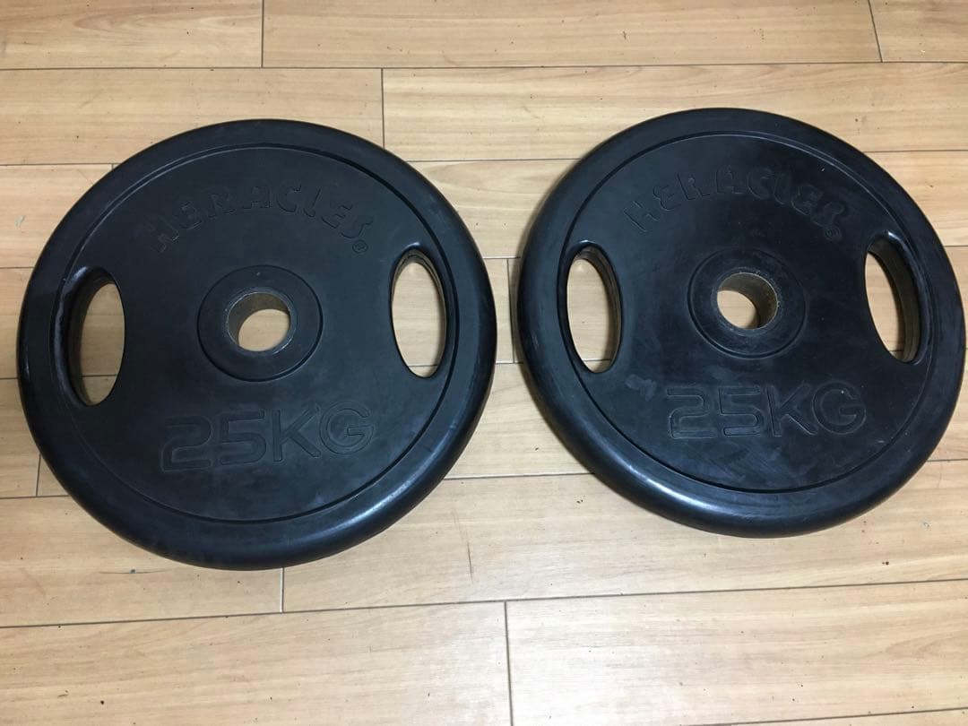 ②HERACLES バーベルプレート 25kg x 1枚穴径50mm(同時購入)