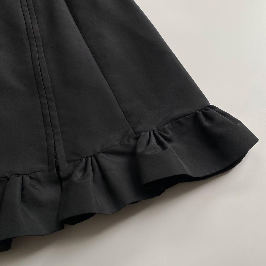 FOXEY ブラック シルク フロントジップ フリル ワンピース ブラック