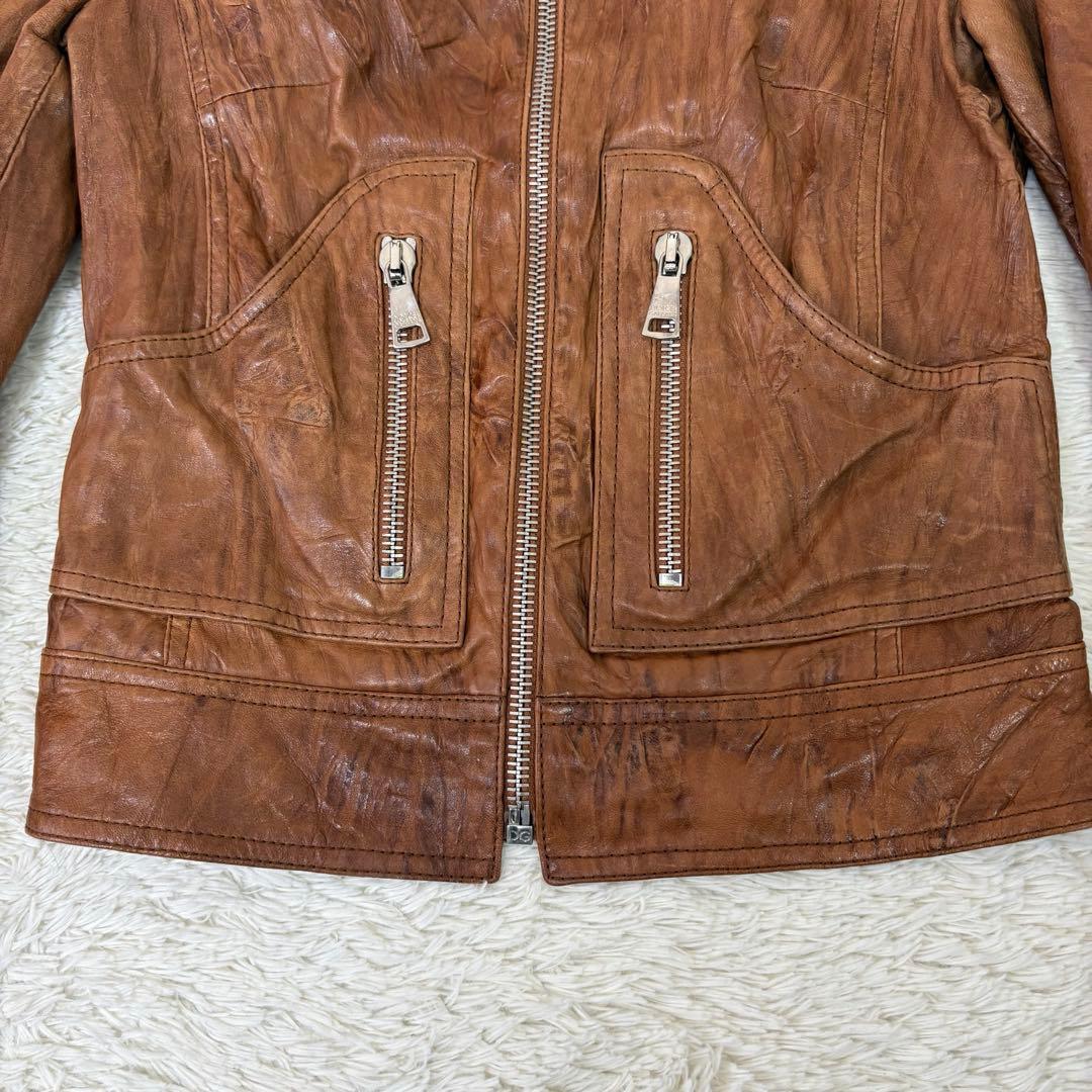 美品　ドルガバ　シングルライダースS 茶色　ラムレザー　色ムラ•シワ加工