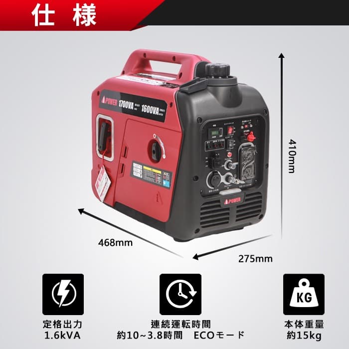 【新品・未使用】インバーター発電機　定格1600w Aipower【箱凹みあり】