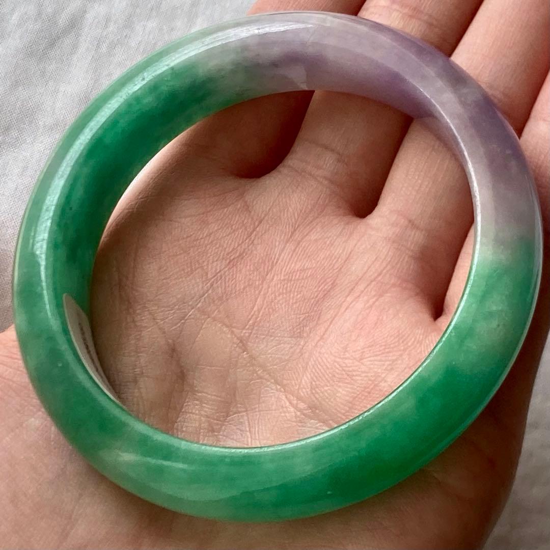 翡翠 氷質 緑 ラベンダー ジェダイト 58.5g 手首内径18cm バングル