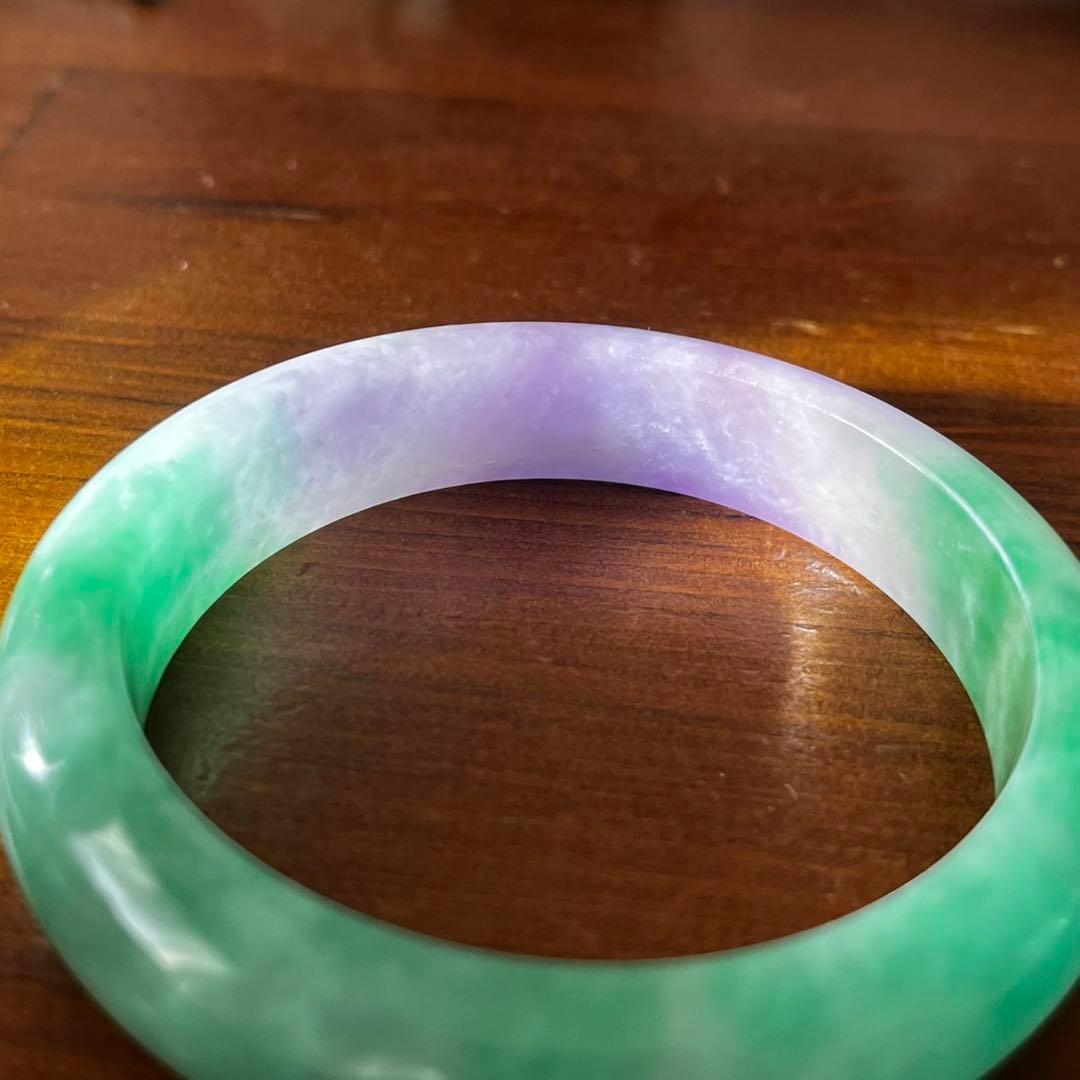 翡翠 氷質 緑 ラベンダー ジェダイト 58.5g 手首内径18cm バングル